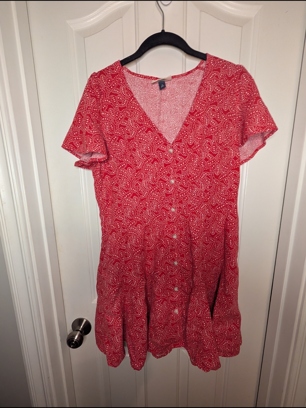 Red Line Star Pattern Button-Front Mini Dress